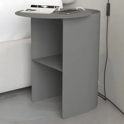 Modern Orange Metal Bedside Table with Open Shelf Storage Image - 6