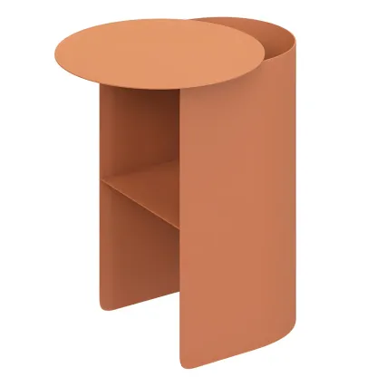 Modern Orange Metal Bedside Table with Open Shelf Storage Image - 9