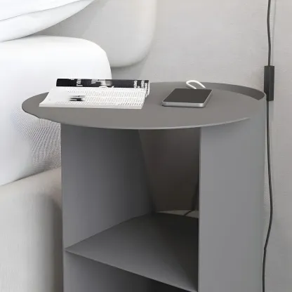 Modern Orange Metal Bedside Table with Open Shelf Storage Image - 11