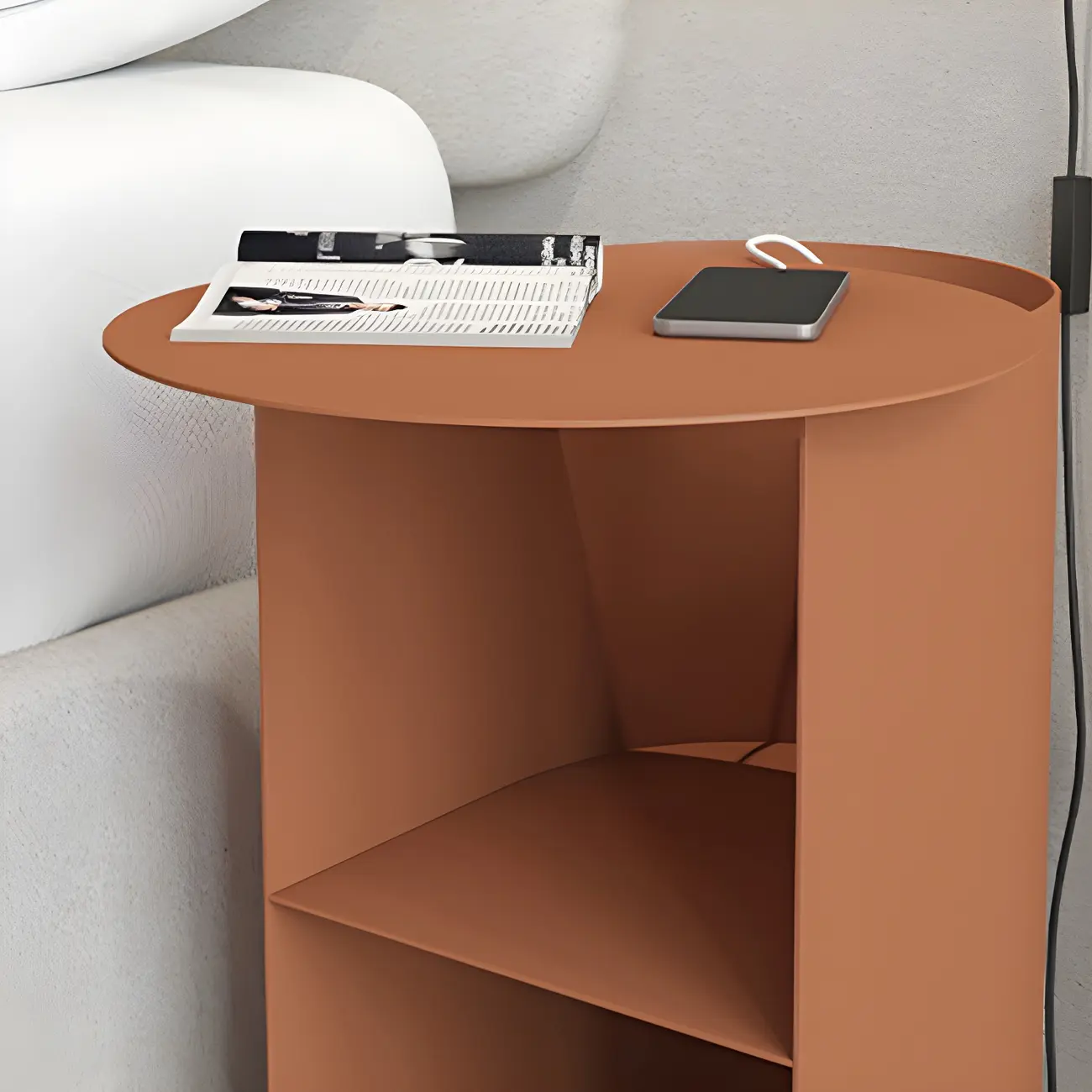 Modern Orange Metal Bedside Table with Open Shelf Storage Image - 12 | homeyfad