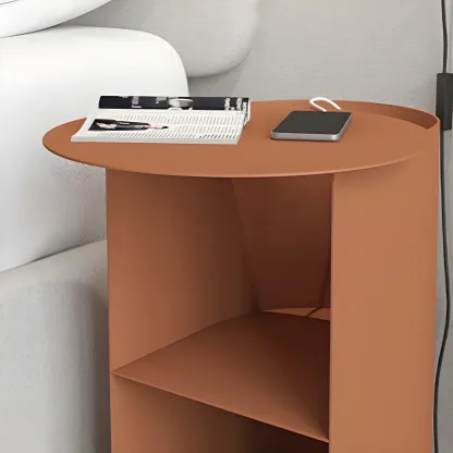 Modern Orange Metal Bedside Table with Open Shelf Storage Image - 12