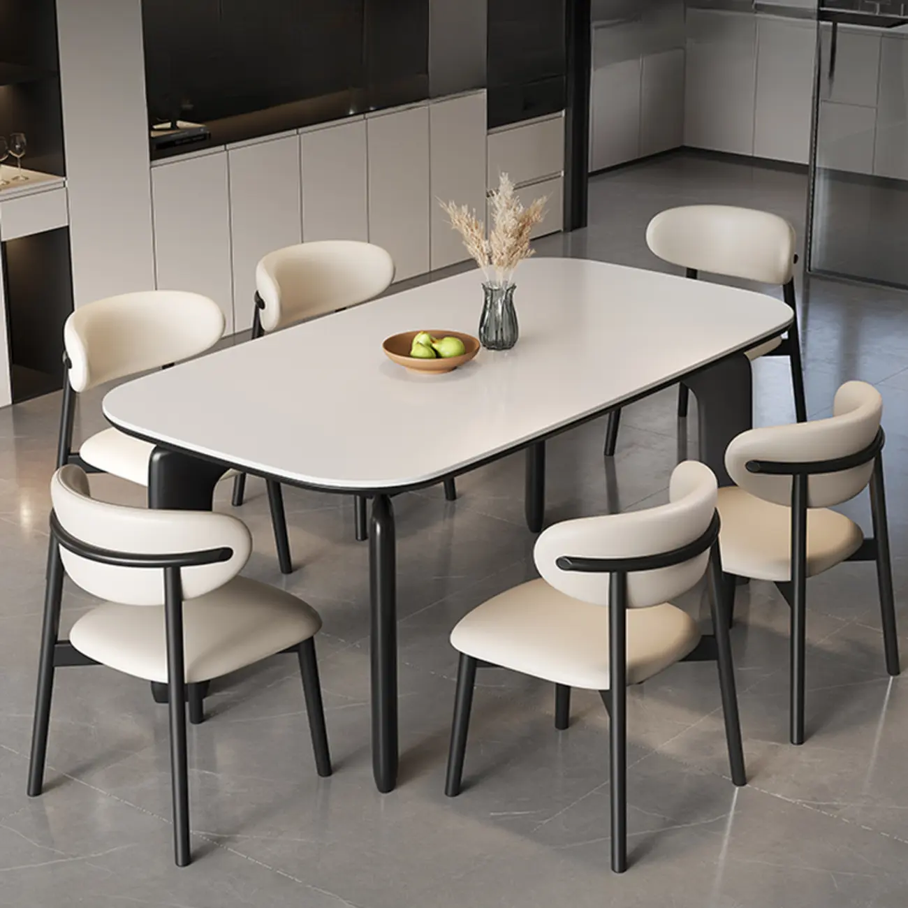 Modern White Wood Dining Room Set with Upholstered Chairs Image - 1 | homeyfad