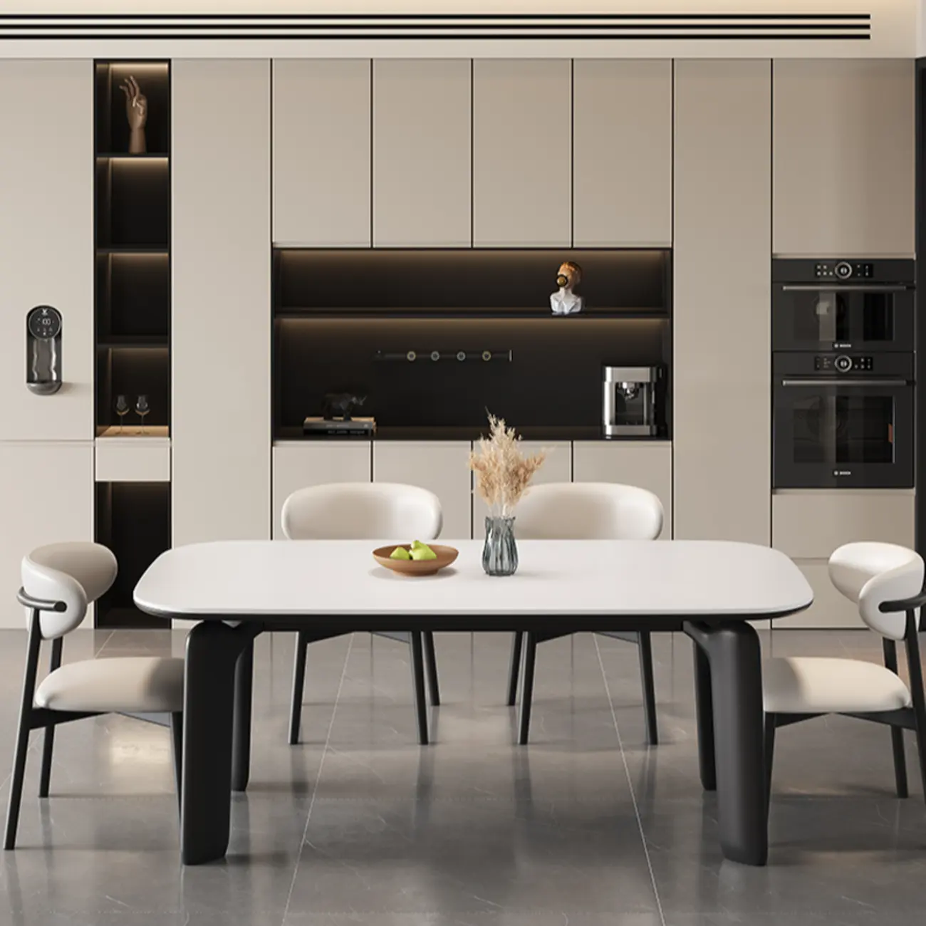 Modern White Wood Dining Room Set with Upholstered Chairs Image - 2 | homeyfad