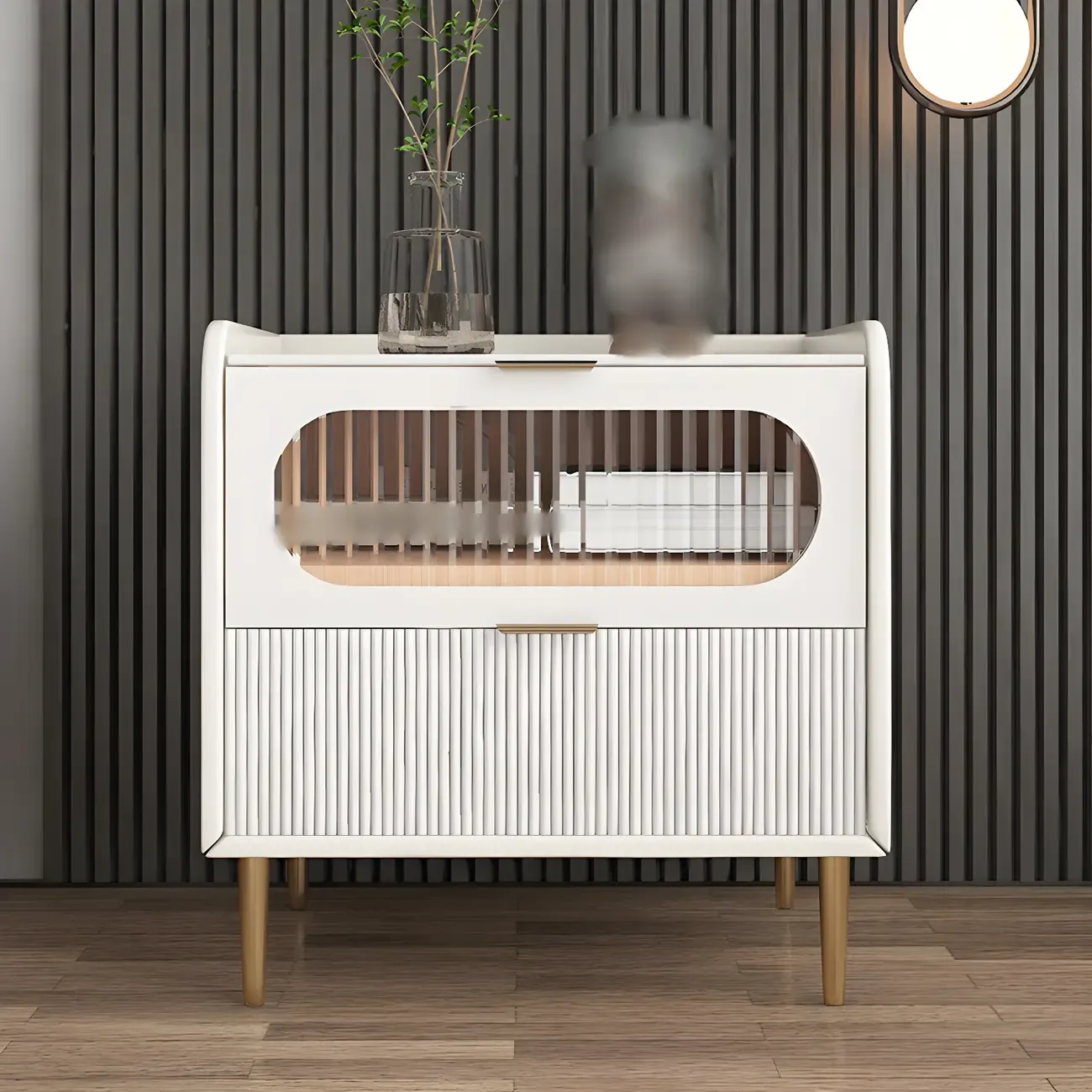 Simplistic White Wooden Bedside Table with Storage Drawers Image - 1