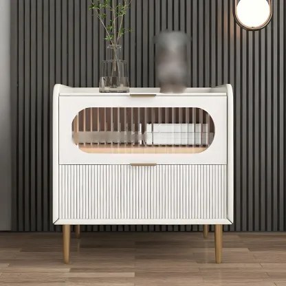 Simplistic White Wooden Bedside Table with Storage Drawers Image - 1