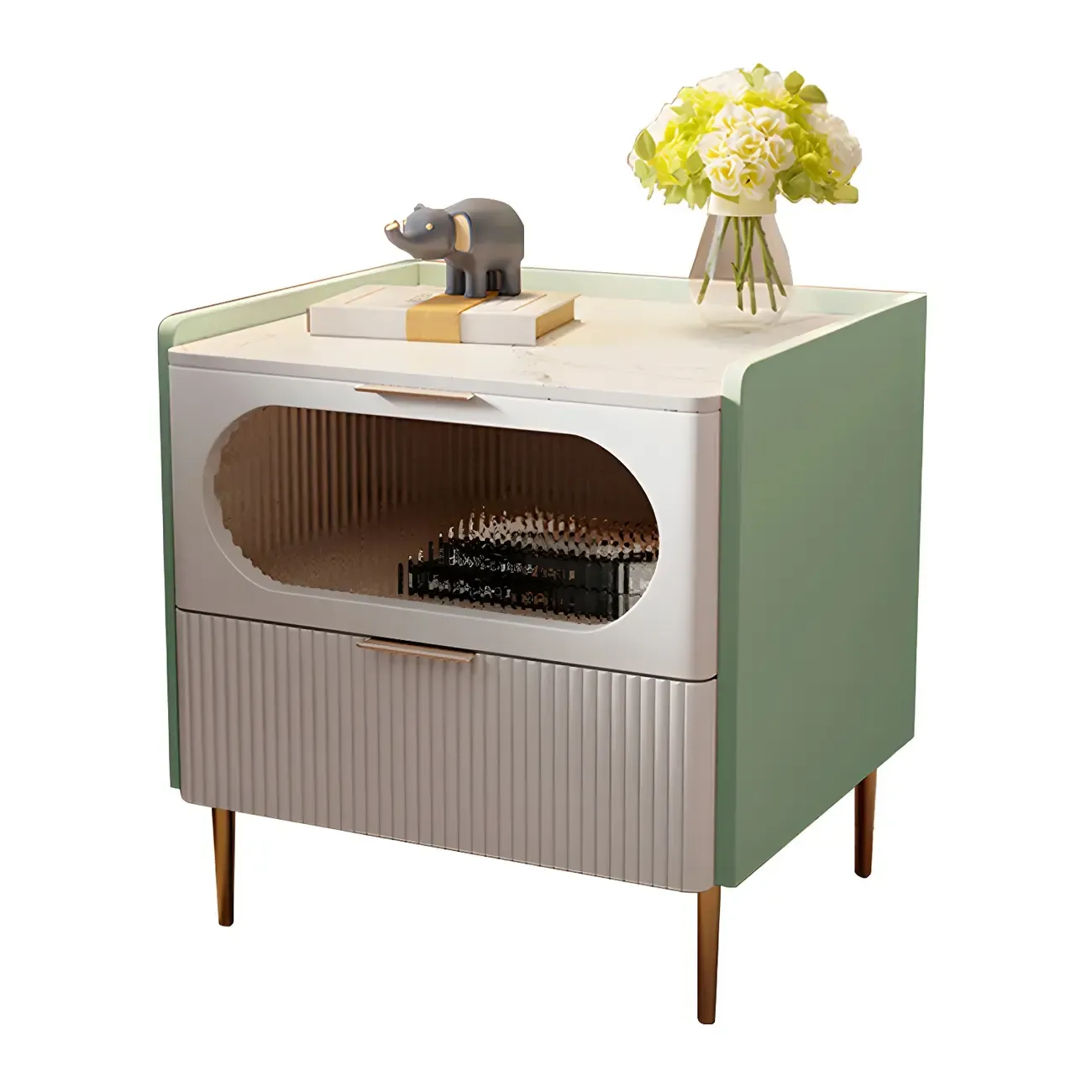 Simplistic White Wooden Bedside Table with Storage Drawers Image - 2