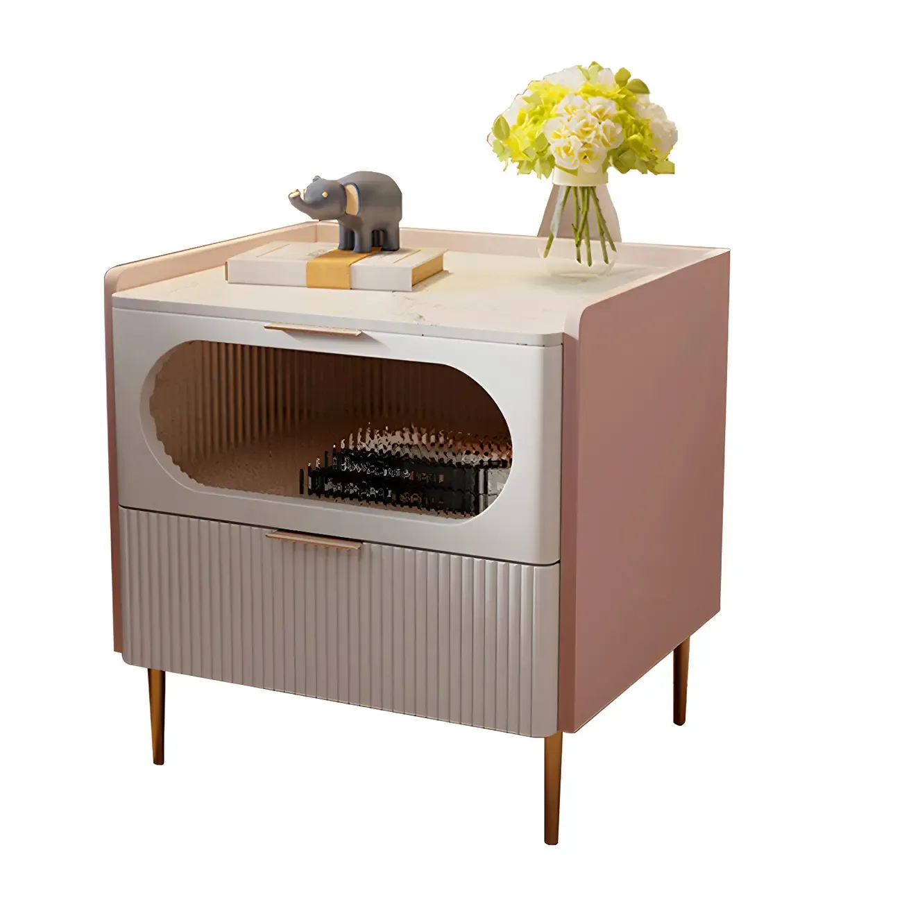 Simplistic White Wooden Bedside Table with Storage Drawers Image - 3