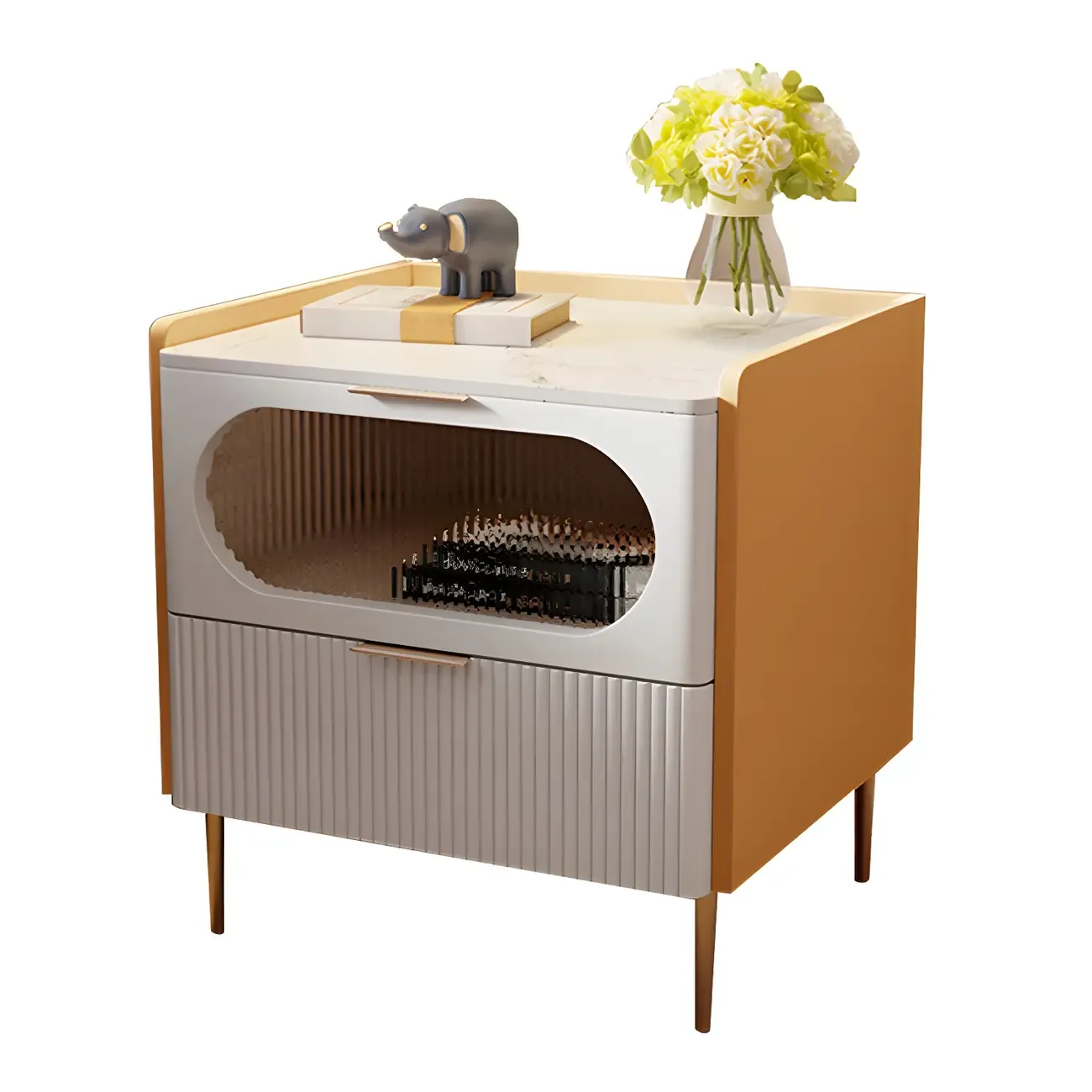 Simplistic White Wooden Bedside Table with Storage Drawers Image - 5