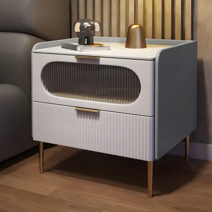 Simplistic White Wooden Bedside Table with Storage Drawers Image - 6