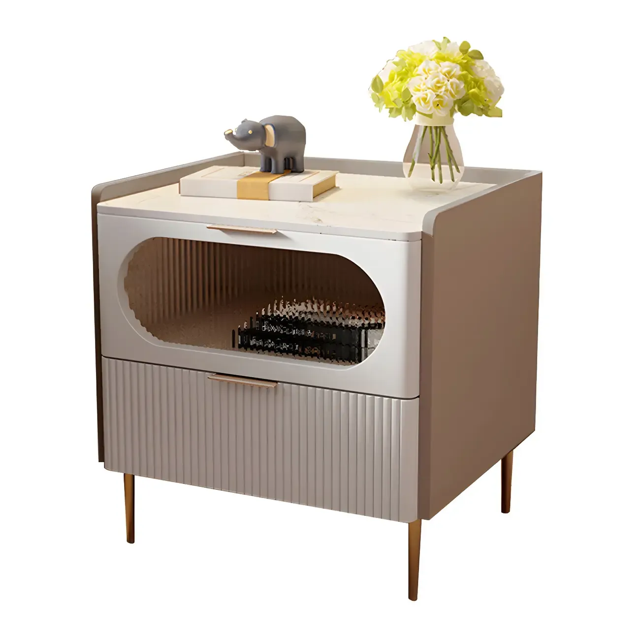 Simplistic White Wooden Bedside Table with Storage Drawers Image - 7