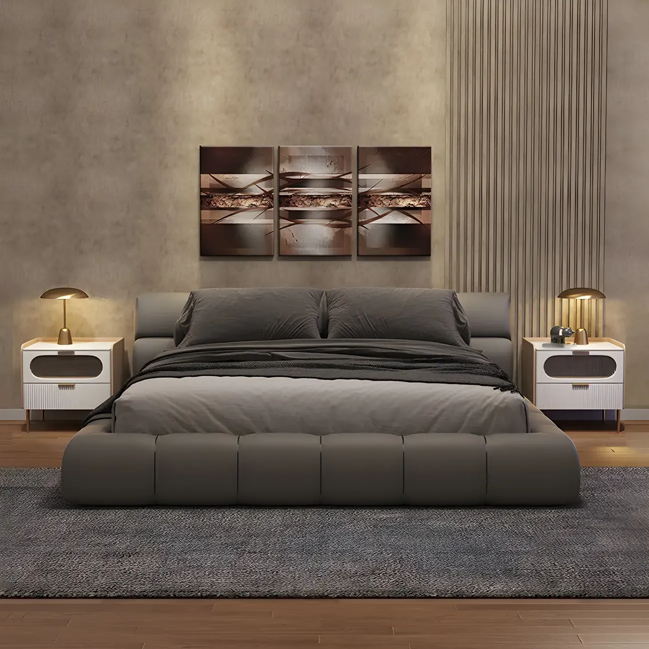 Simplistic White Wooden Bedside Table with Storage Drawers Image - 8