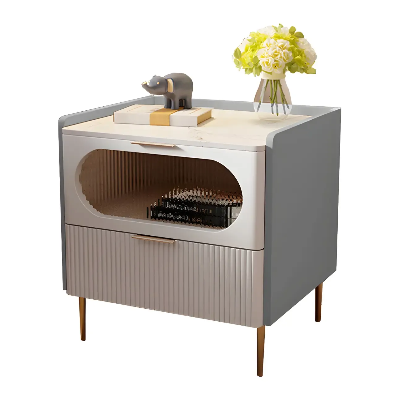 Simplistic White Wooden Bedside Table with Storage Drawers Image - 9