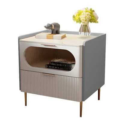 Simplistic White Wooden Bedside Table with Storage Drawers Image - 9