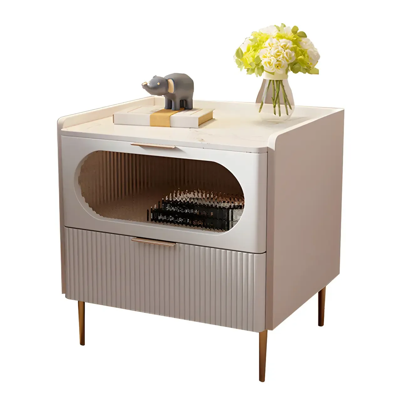 Simplistic White Wooden Bedside Table with Storage Drawers Image - 11