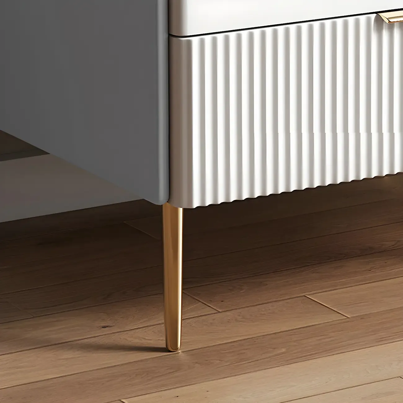 Simplistic White Wooden Bedside Table with Storage Drawers Image - 14