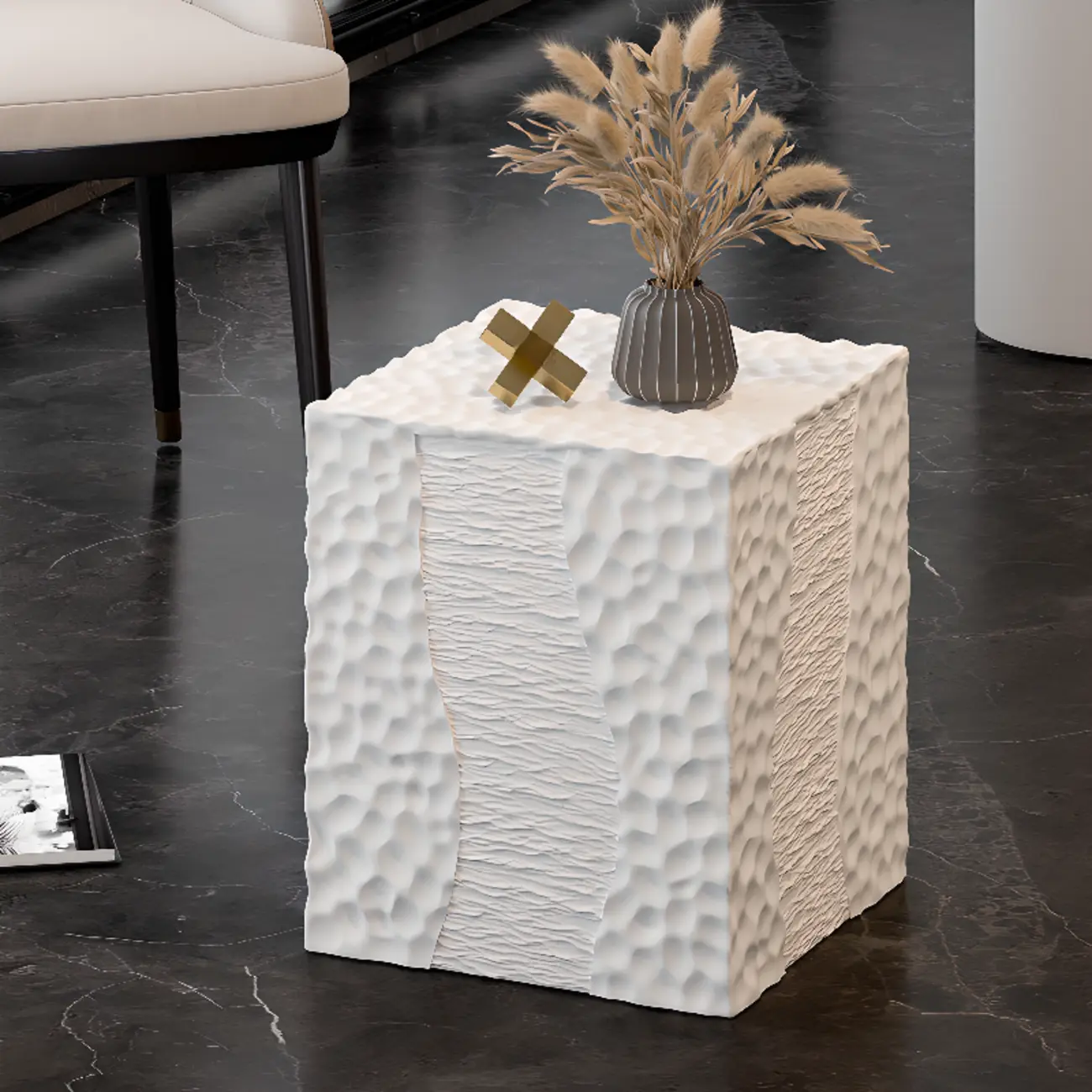 Modern White Square Block End Table for Living Room Decor Image - 10 | homeyfad