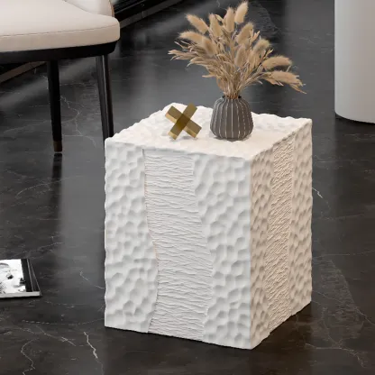 Modern White Square Block End Table for Living Room Decor Image - 10