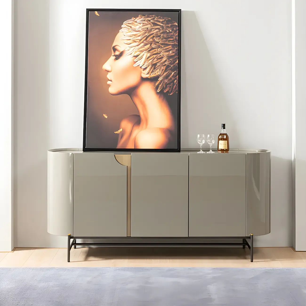 Minimalist Wooden Buffet Table with Storage in Grey Image - 1