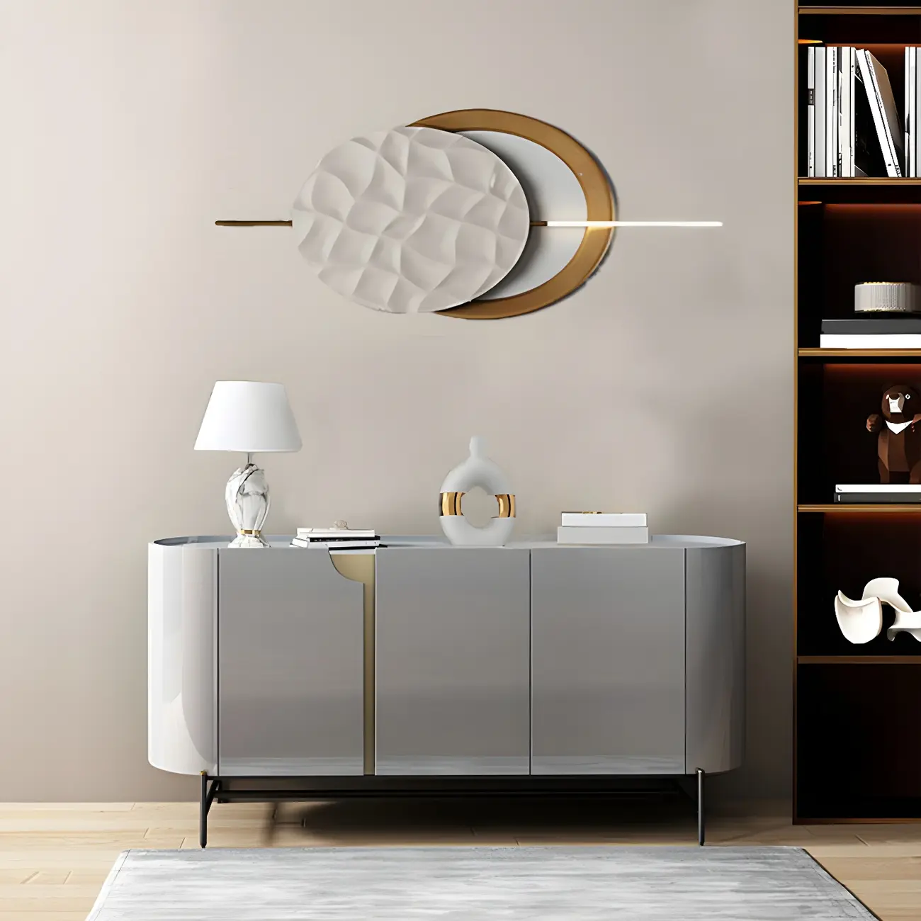 Minimalist Wooden Buffet Table with Storage in Grey Image - 2 | homeyfad