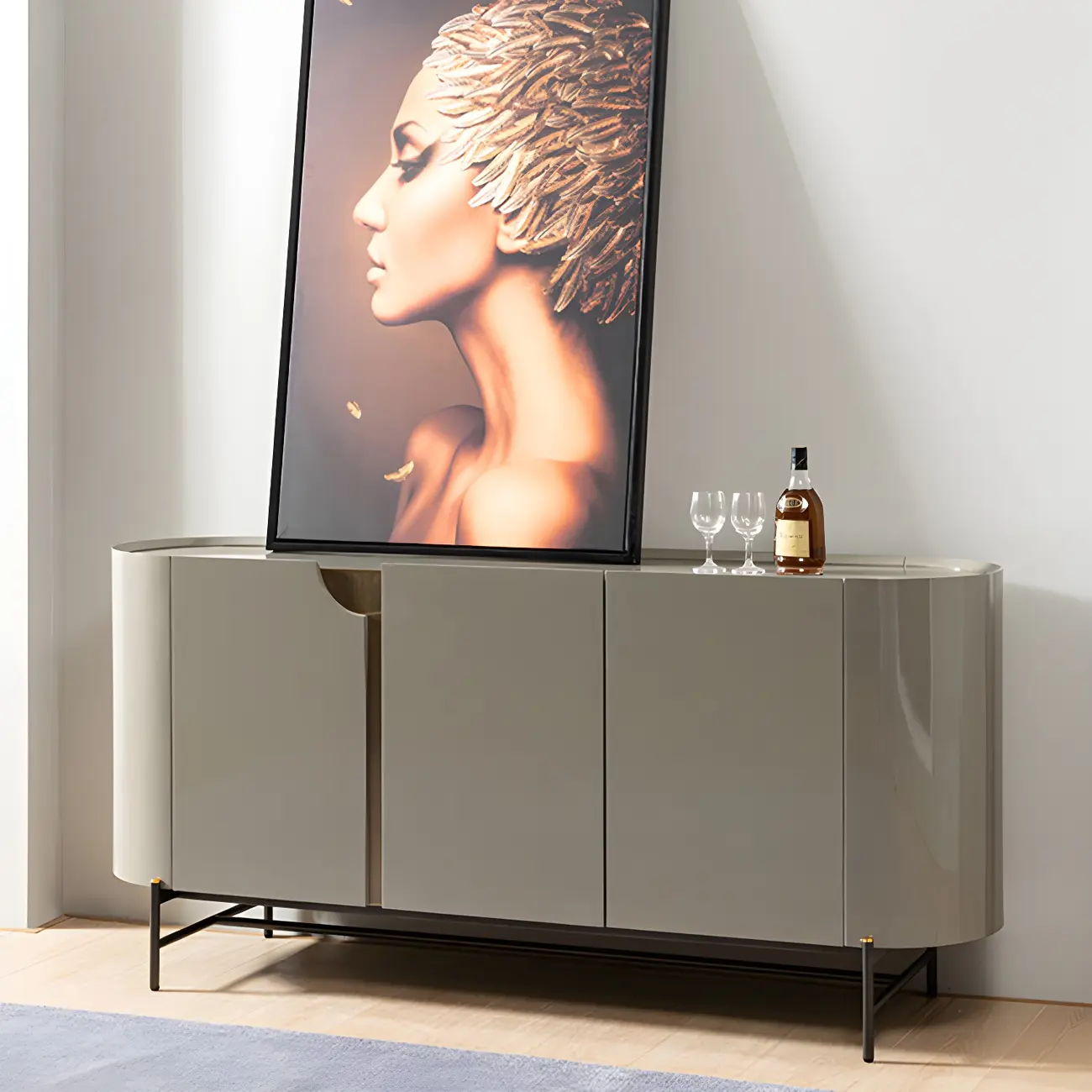 Minimalist Wooden Buffet Table with Storage in Grey Image - 4 | homeyfad