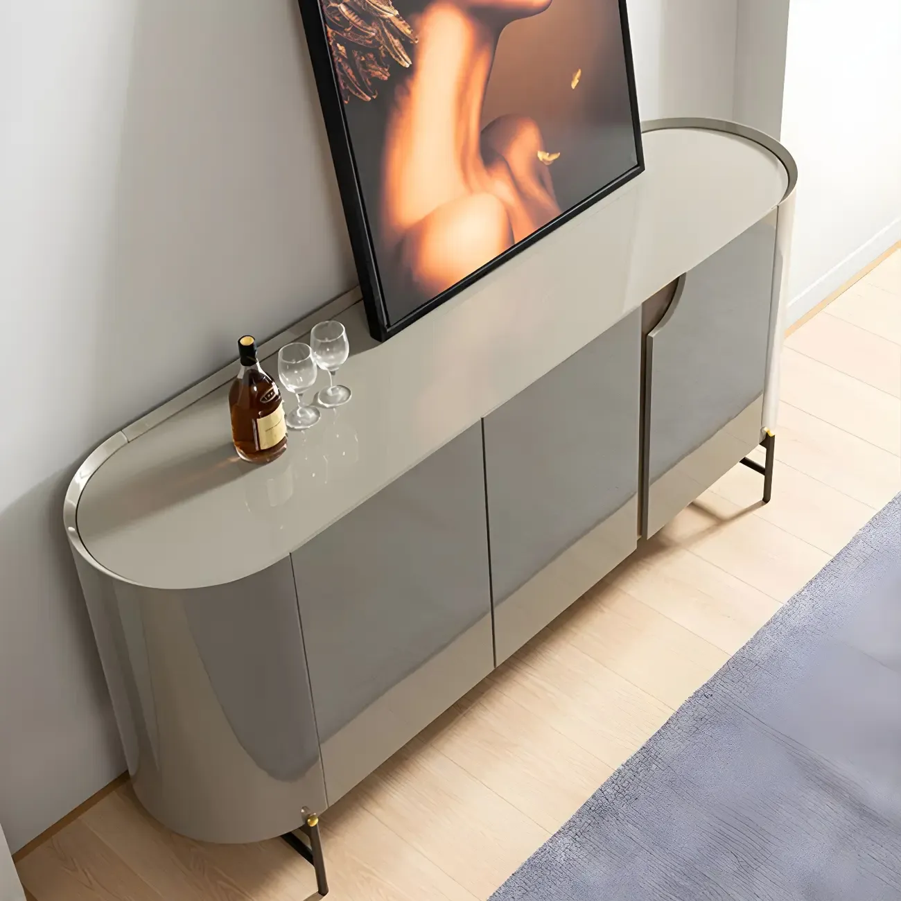 Minimalist Wooden Buffet Table with Storage in Grey Image - 5