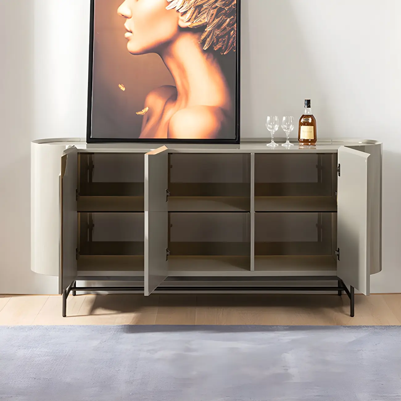 Minimalist Wooden Buffet Table with Storage in Grey Image - 6 | homeyfad