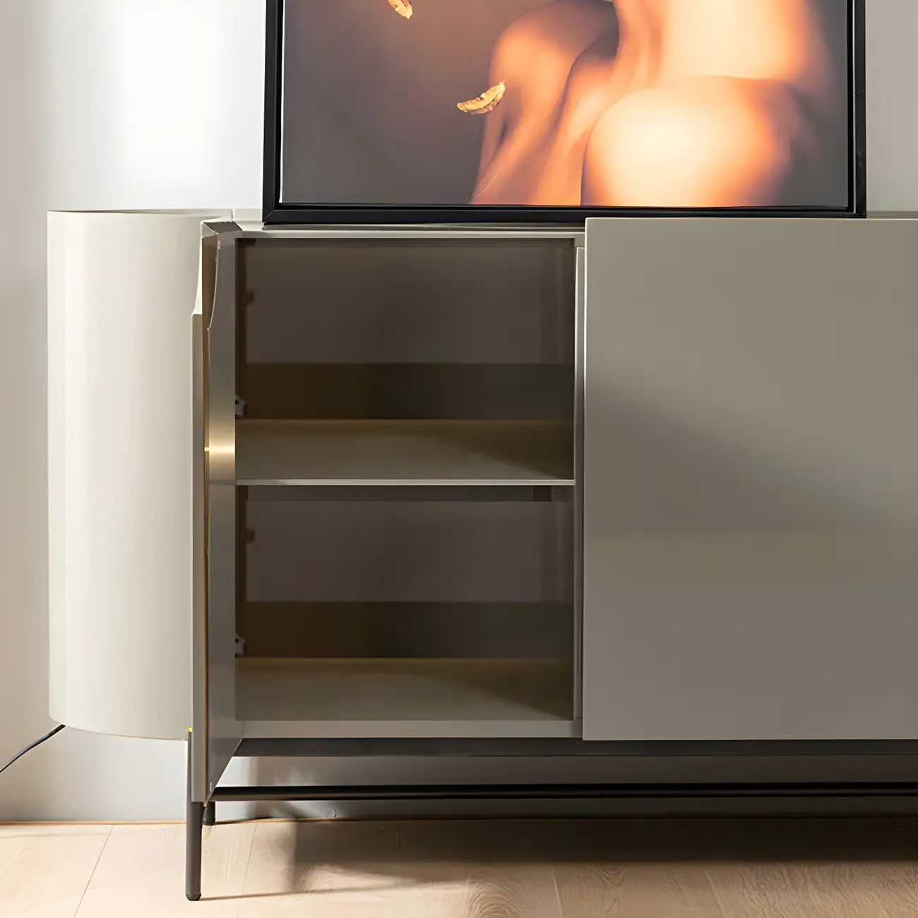 Minimalist Wooden Buffet Table with Storage in Grey Image - 10 | homeyfad