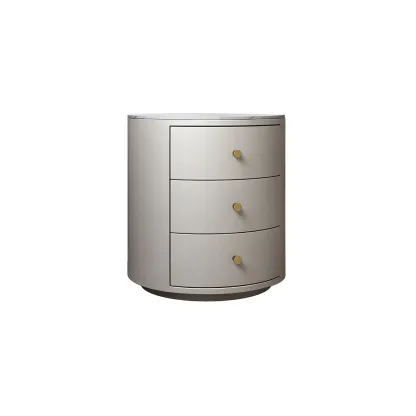 Modern Faux Leather Round Bedside Table with Two Drawers in Grey Image - 9