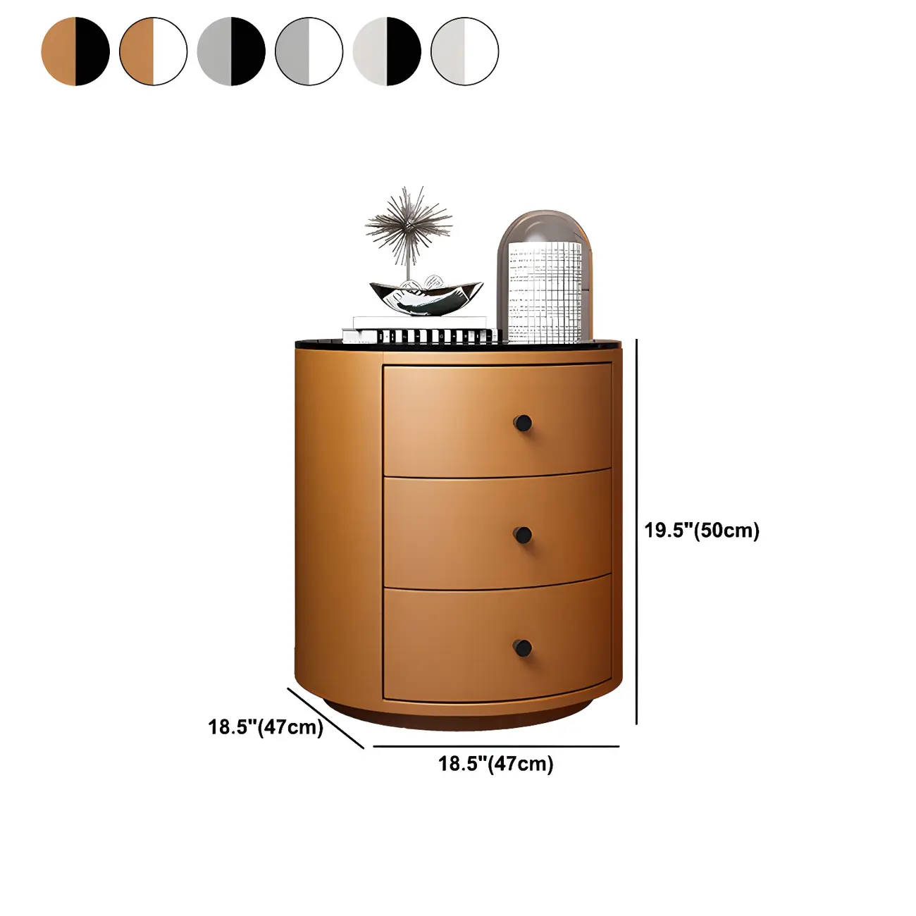 Modern Faux Leather Round Bedside Table with Two Drawers in Grey Image - 23 | homeyfad