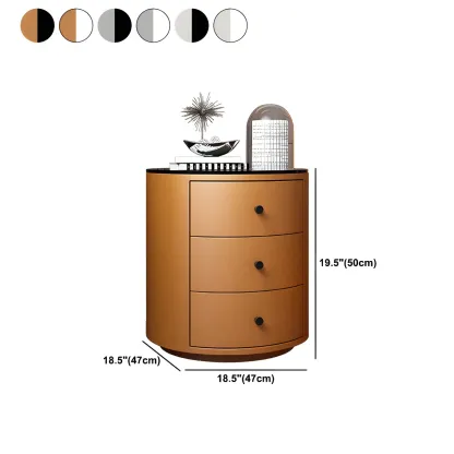 Modern Faux Leather Round Bedside Table with Two Drawers in Grey Image - 23