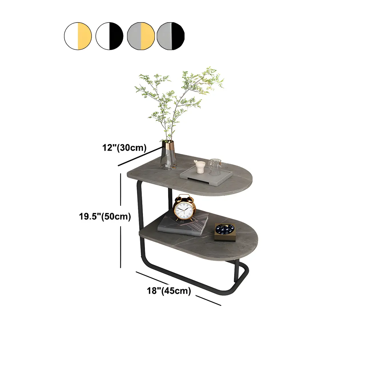 Glam Nightstand with 2 Shelves Stone Countertop Open Storage Metal Legs #size | homeyfad