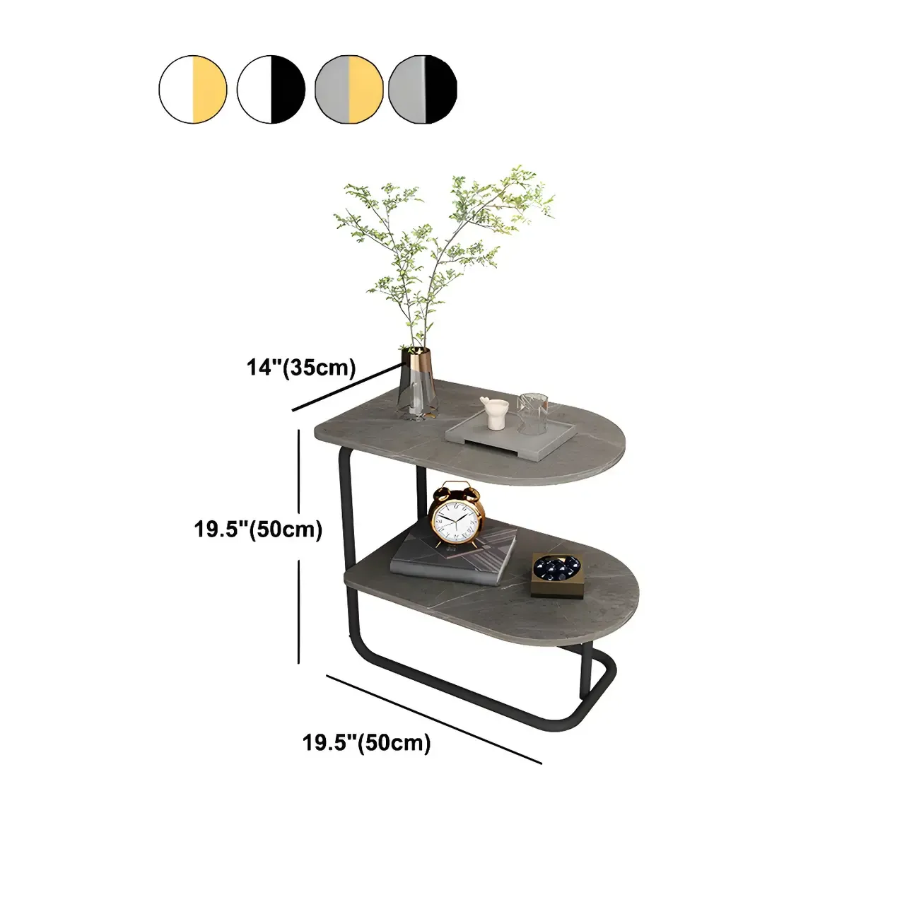 Glam Nightstand with 2 Shelves Stone Countertop Open Storage Metal Legs Image - 10