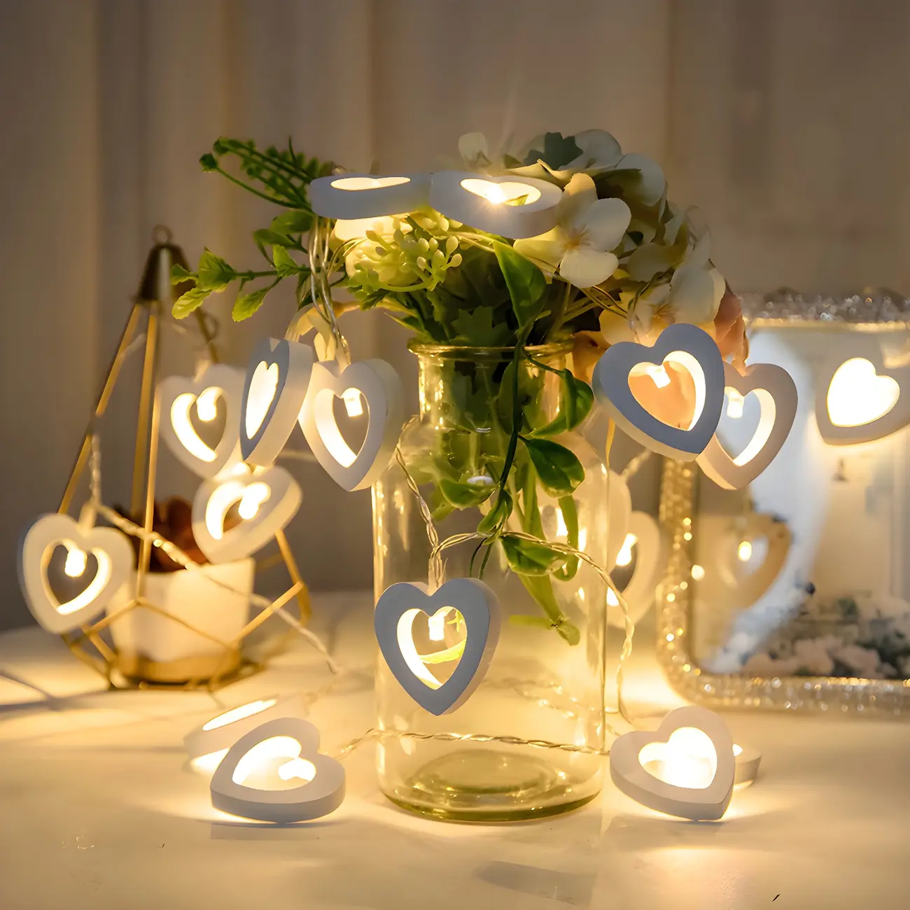 Romantic Wooden Heart LED String Lights for Wedding Decoration Image - 1 | homeyfad