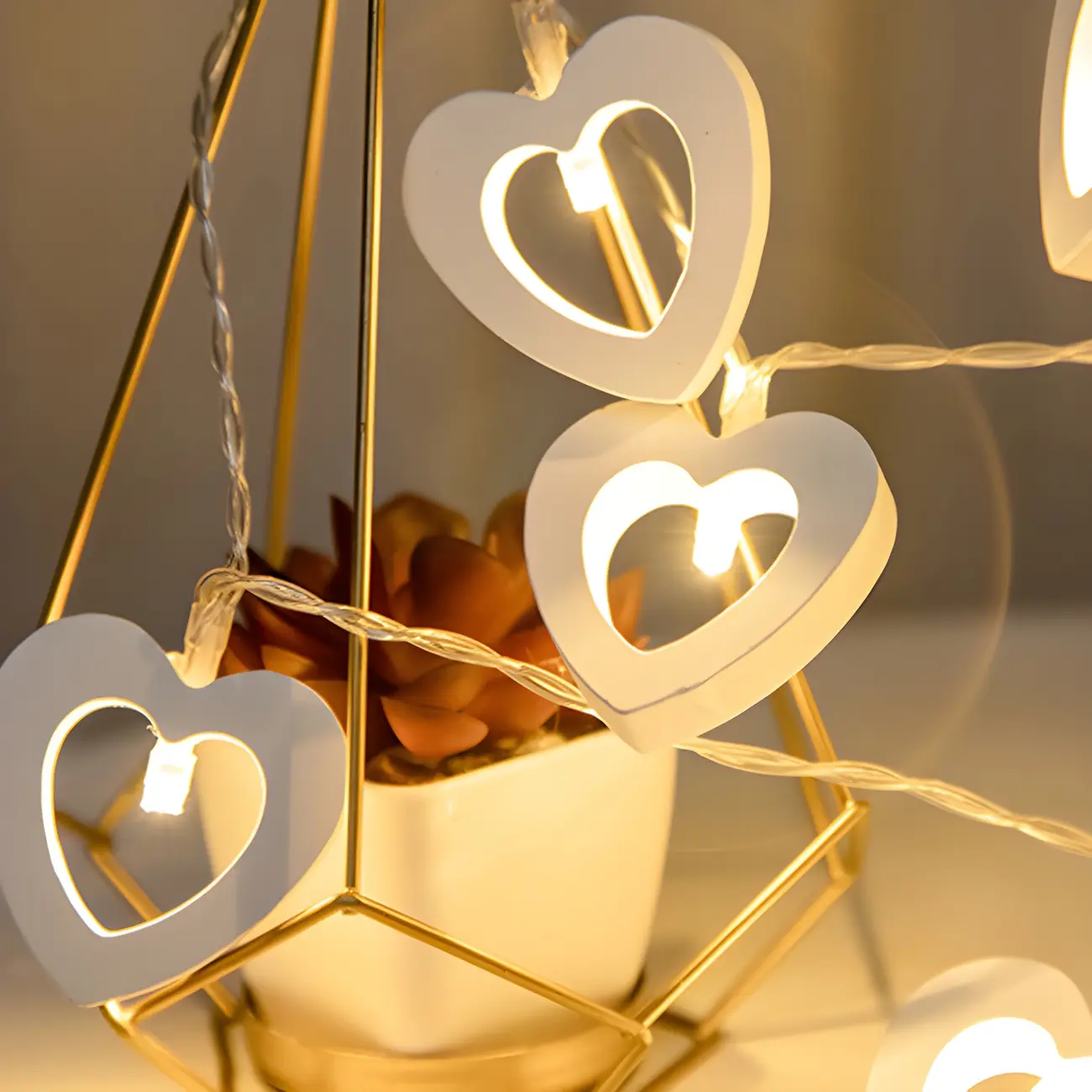 Romantic Wooden Heart LED String Lights for Wedding Decoration Image - 2 | homeyfad