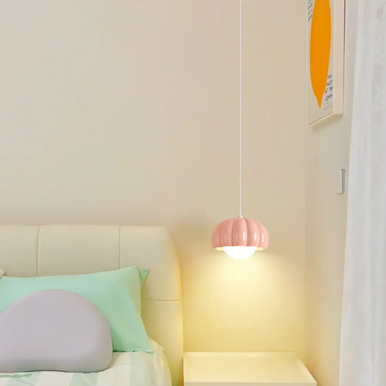 Cozy Resin Pink Pumpkin LED Pendant Light for Bedside Image - 1