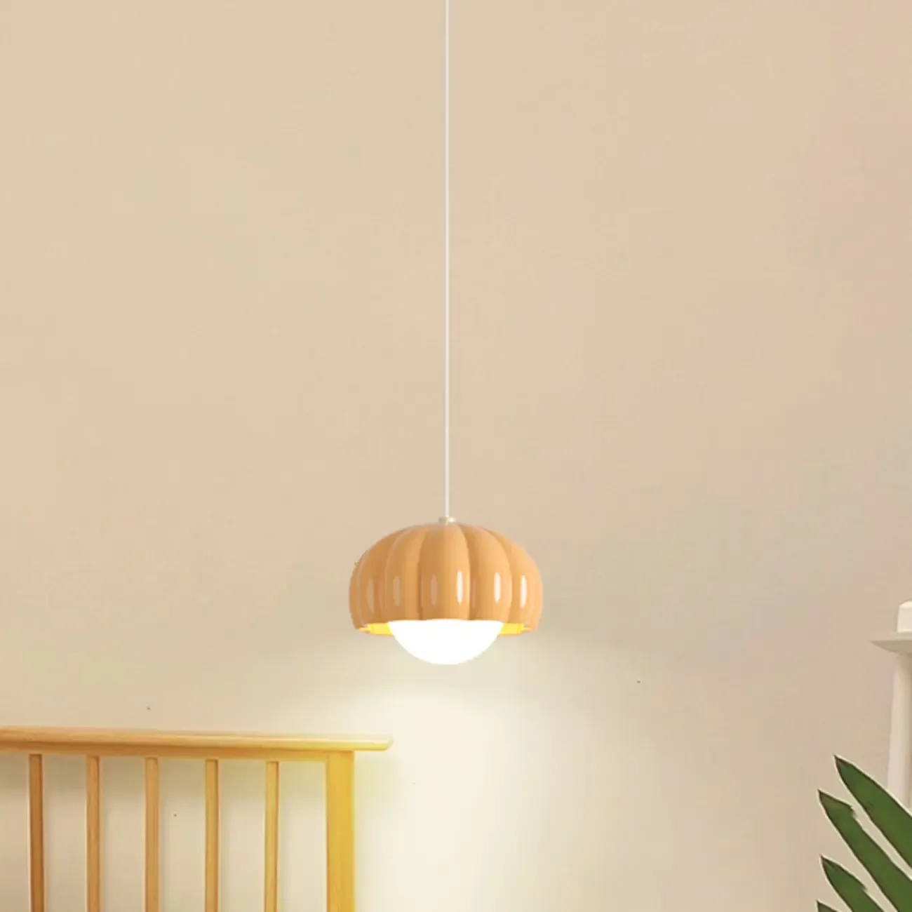 Cozy Resin Pink Pumpkin LED Pendant Light for Bedside Image - 4