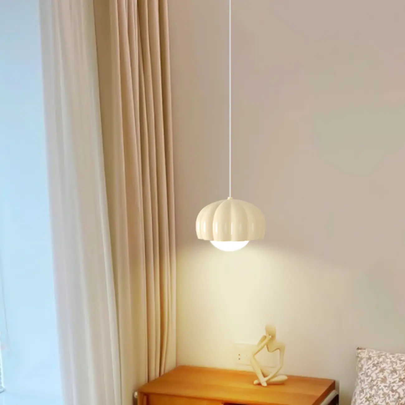 Cozy Resin Pink Pumpkin LED Pendant Light for Bedside Image - 6 | homeyfad