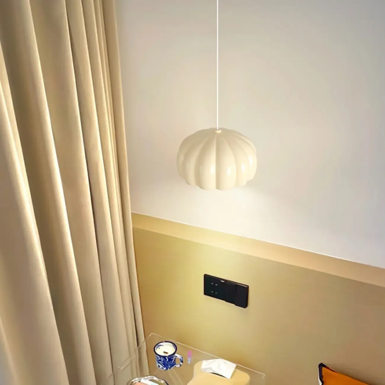 Cozy Resin Pink Pumpkin LED Pendant Light for Bedside Image - 7