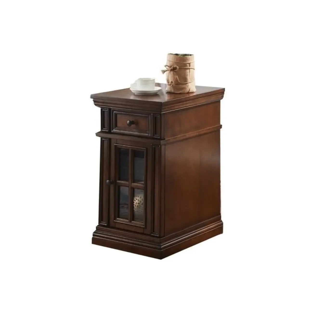Brown Solid Wood End Table with Storage for Living Room Image - 4