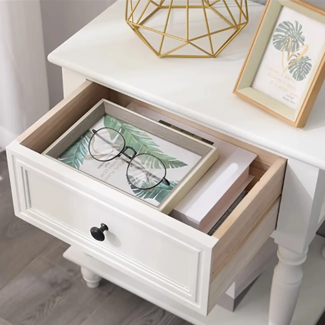 1-Drawer Brown Wood End Table for Small Space with Shelf Image - 8 | homeyfad