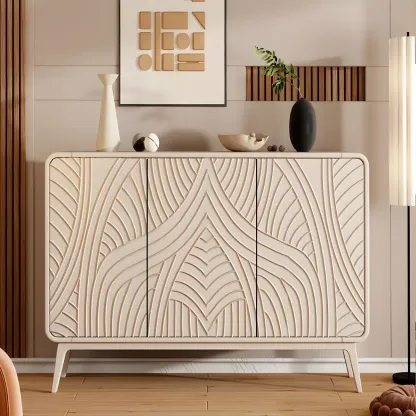 Modern White Wooden Sideboard with Artistic Doors Image - 2
