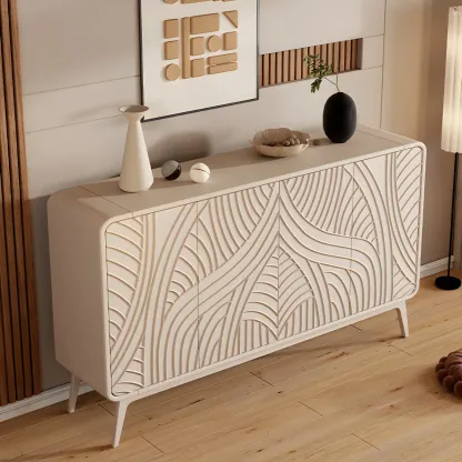 Modern White Wooden Sideboard with Artistic Doors Image - 4