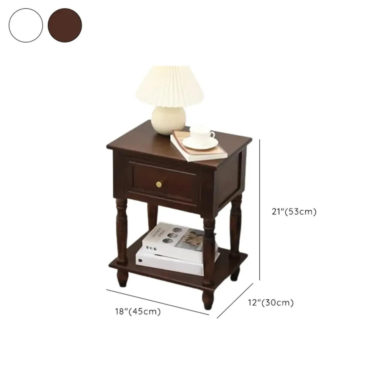 1-Drawer Brown Wood End Table for Small Space with Shelf Image - 13