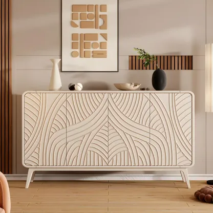 Modern White Wooden Sideboard with Artistic Doors Image - 5