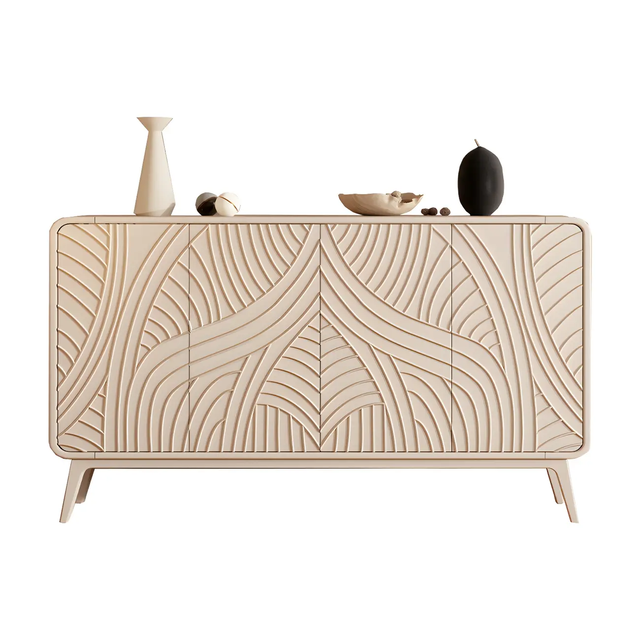 Modern White Wooden Sideboard with Artistic Doors Image - 8 | homeyfad