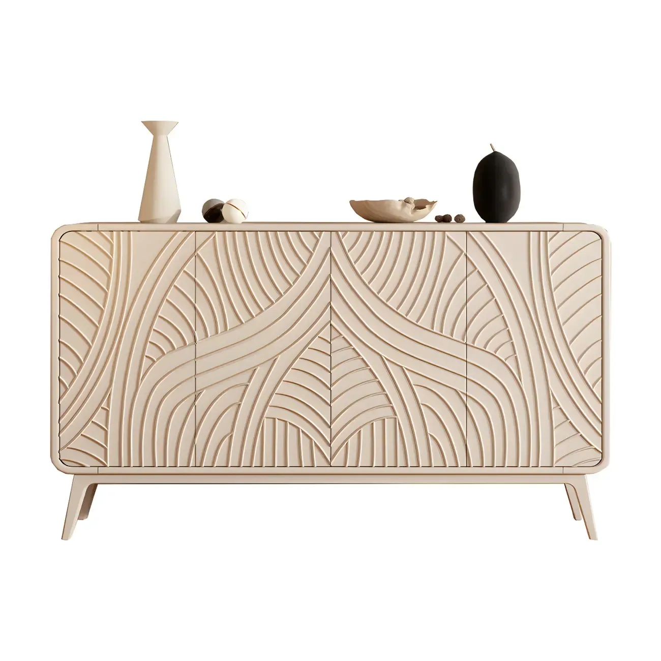 Modern White Wooden Sideboard with Artistic Doors Image - 8