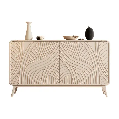 Modern White Wooden Sideboard with Artistic Doors Image - 8