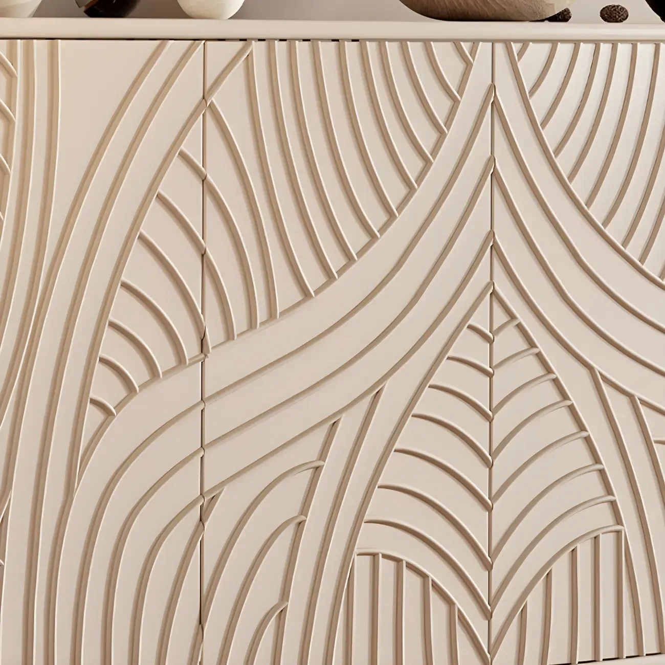 Modern White Wooden Sideboard with Artistic Doors Image - 9