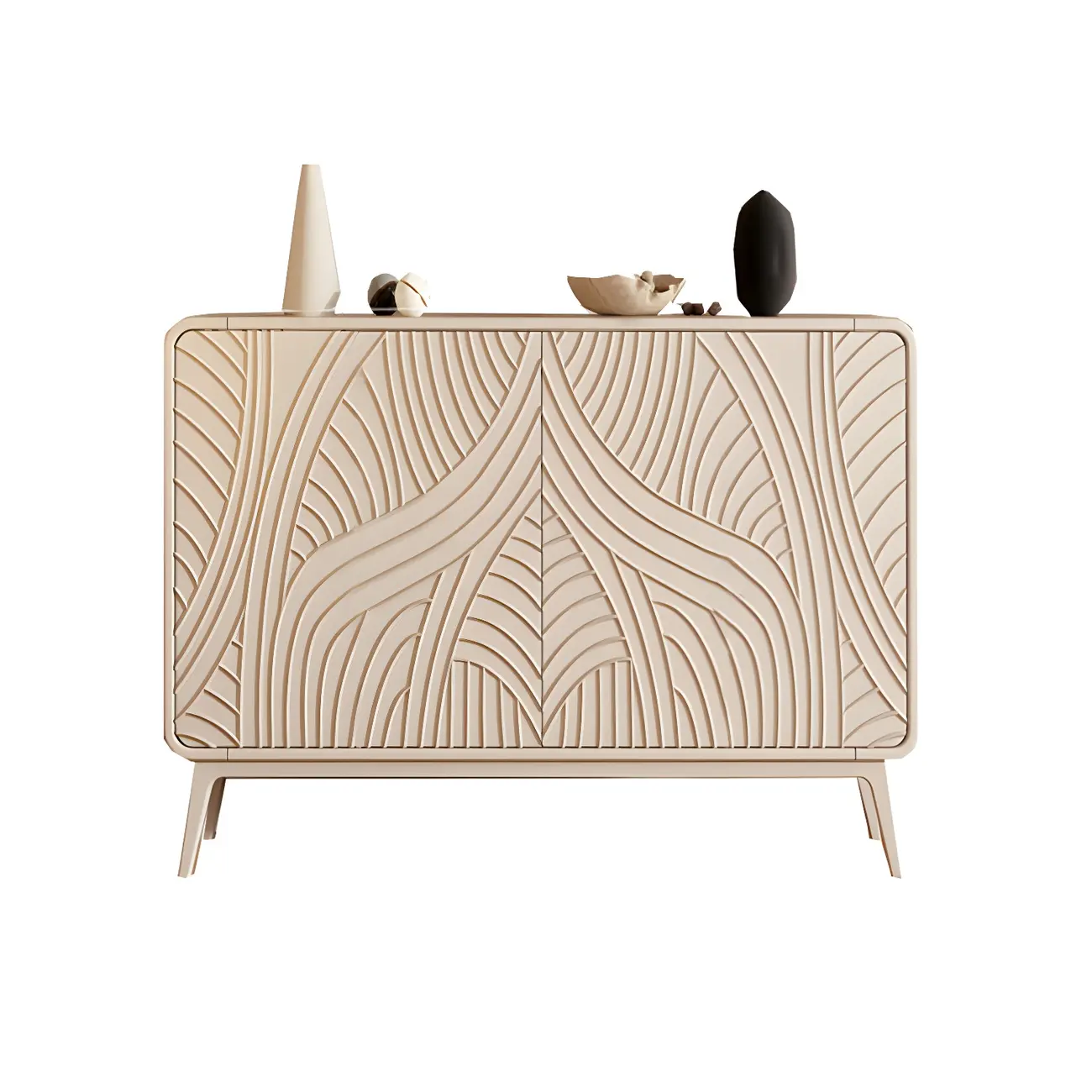 Modern White Wooden Sideboard with Artistic Doors Image - 12 | homeyfad