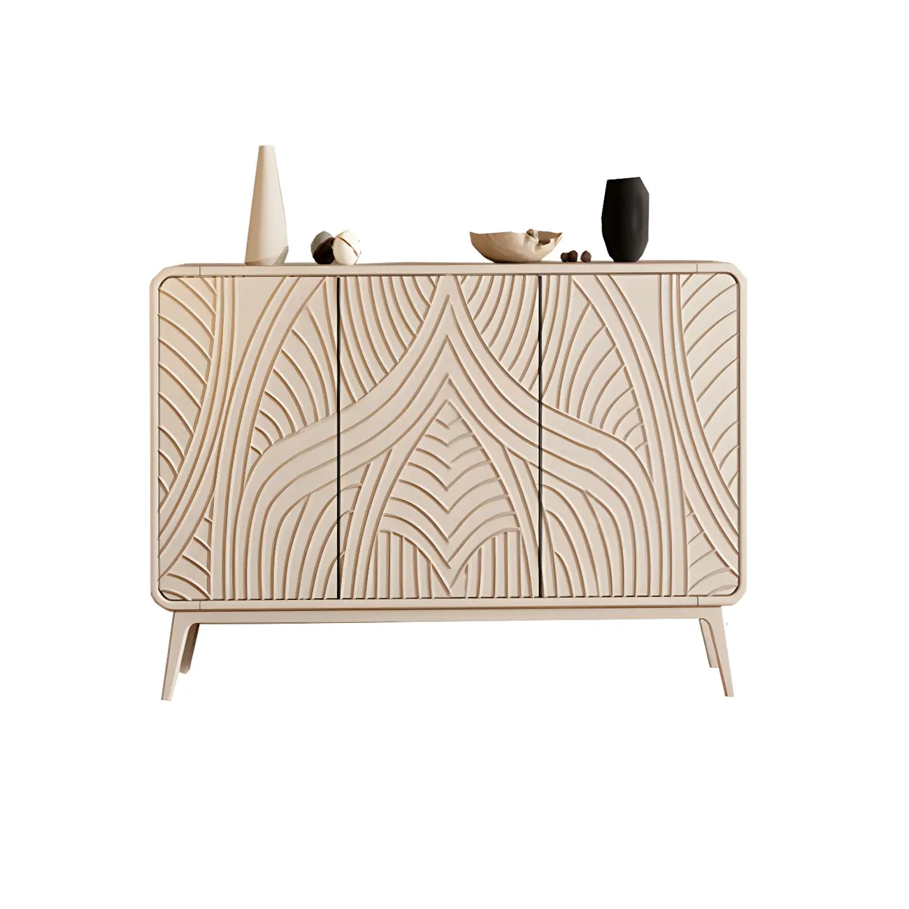 Modern White Wooden Sideboard with Artistic Doors Image - 13 | homeyfad